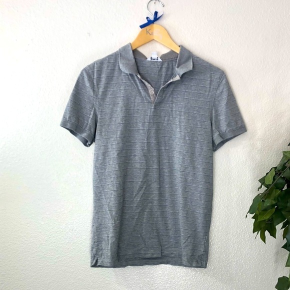 Calvin Klein Mens Grey Striped Slim Fit Polo - Picture 1 of 6